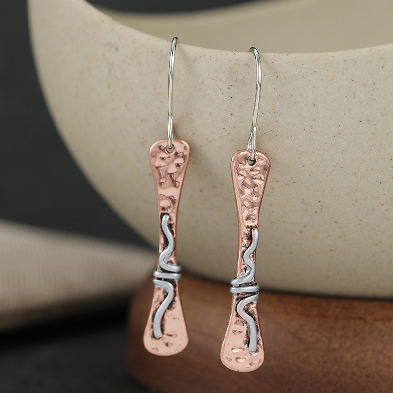 Retro Hammer Patterned Long Silvery Color Ear Hook Earrings